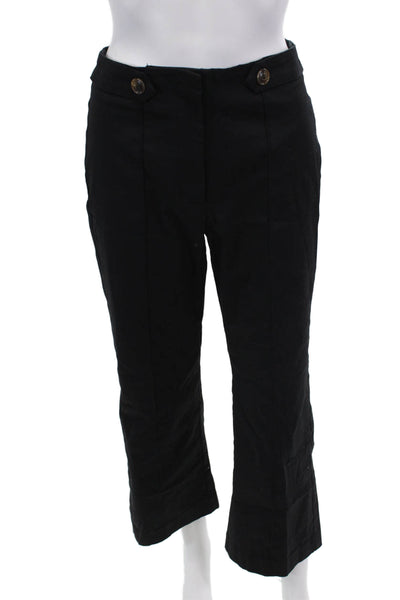 CeCe Womens High Rise Creased Straight Leg Pants Black Cotton Size 0