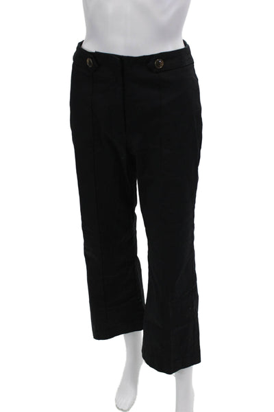 CeCe Womens High Rise Creased Straight Leg Pants Black Cotton Size 0