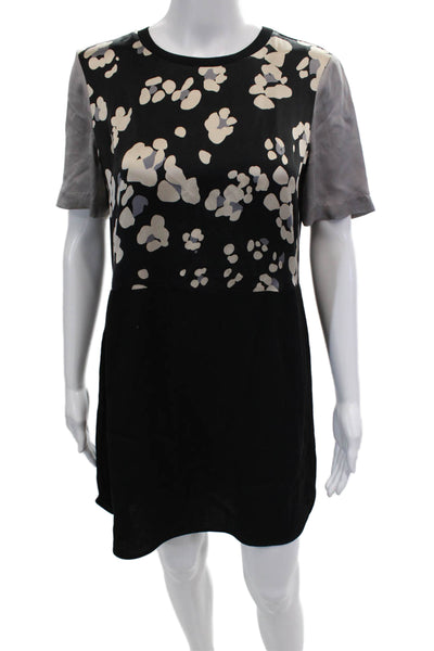 Rebecca Taylor Womens Silk Printed Short Sleeves Dress Black Beige Size 4