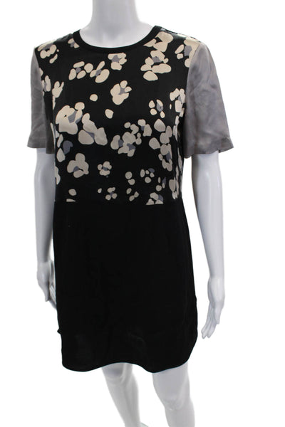 Rebecca Taylor Womens Silk Printed Short Sleeves Dress Black Beige Size 4