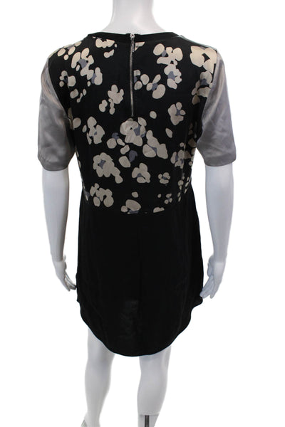 Rebecca Taylor Womens Silk Printed Short Sleeves Dress Black Beige Size 4