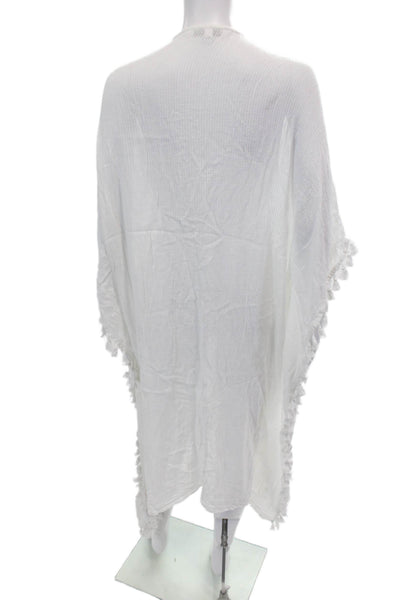 Walter Baker Womens Tassel Trim V Neck Kaftan Dress White Cotton Size One Size