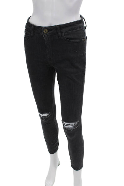 DL1961 Womens High Rise Farrow Instaslim Ankle Leg Jeans Black Cotton Size 26