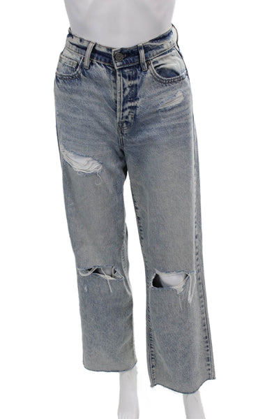 Hidden Womens High Waist Distressed Button Fly Straight Leg Jeans Blue Size 24