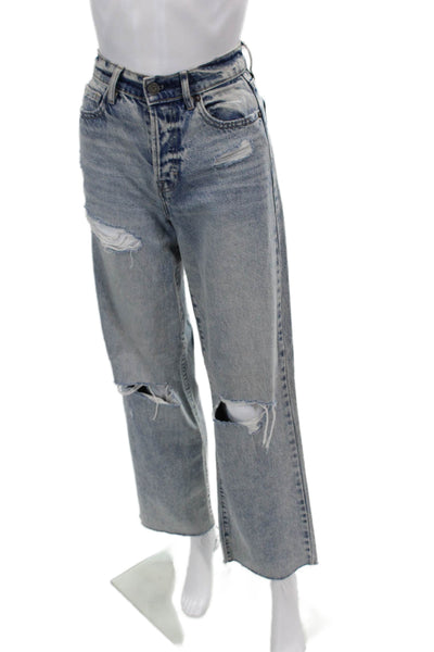 Hidden Womens High Waist Distressed Button Fly Straight Leg Jeans Blue Size 24