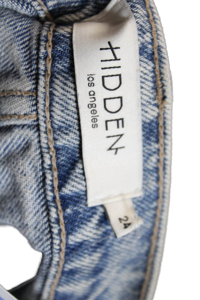 Hidden Womens High Waist Distressed Button Fly Straight Leg Jeans Blue Size 24