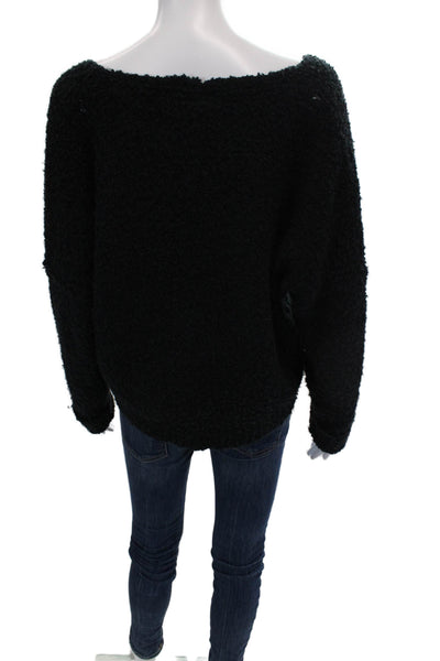 Free People Womens Cotton Knit V-Neck Long Sleeve Textured Sweater Black Size XS