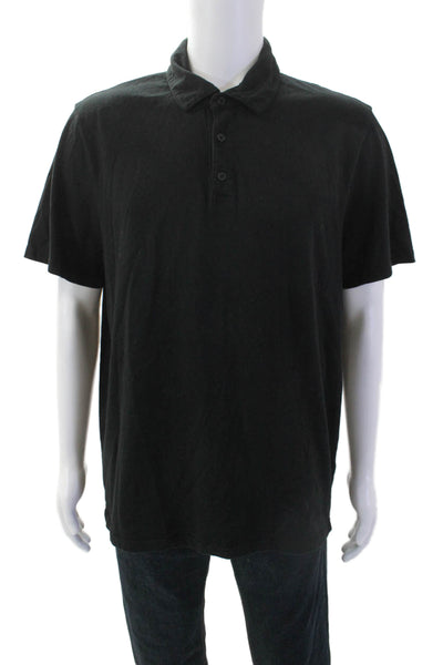 Vince Mens Cotton Short Sleeve Button Up Polo Shirt Black Size L