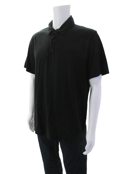 Vince Mens Cotton Short Sleeve Button Up Polo Shirt Black Size L