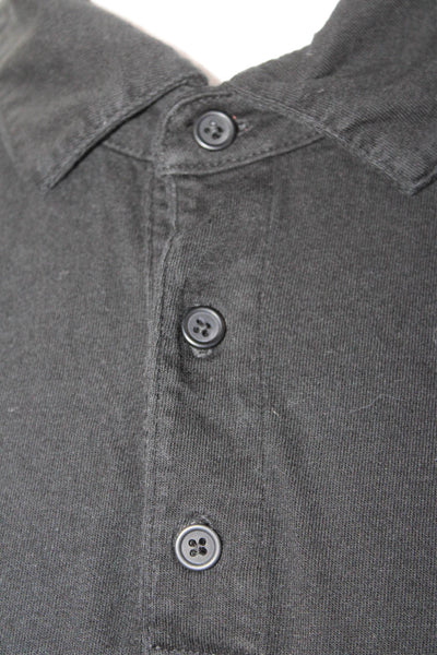 Vince Mens Cotton Short Sleeve Button Up Polo Shirt Black Size L
