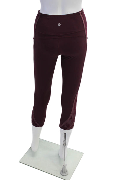 Lululemon Womens Solid Lace Trim Cropped Solid Leggings Purple Size 4