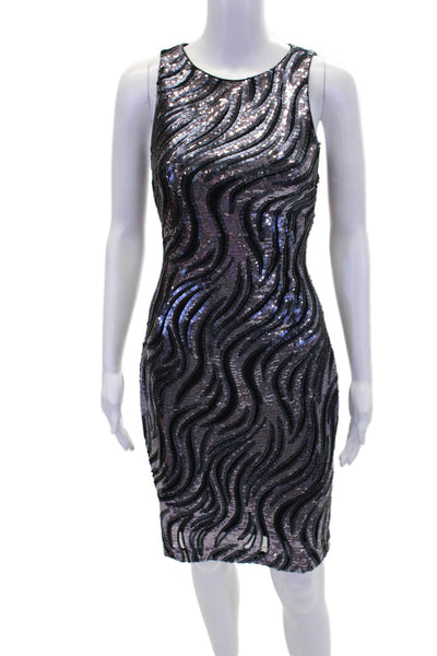 Belle Badgley Mischka Womens Sleeveless Sequin Round Neck Mini Dress Black Size