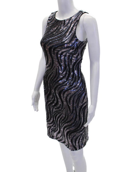 Belle Badgley Mischka Womens Sleeveless Sequin Round Neck Mini Dress Black Size