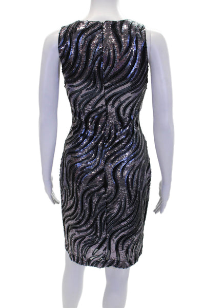 Belle Badgley Mischka Womens Sleeveless Sequin Round Neck Mini Dress Black Size