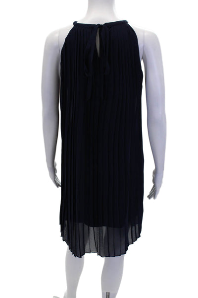 Belle Badgley Mischka Womens High Neck Sleeveless Pleated Mini Dress Blue Size 4