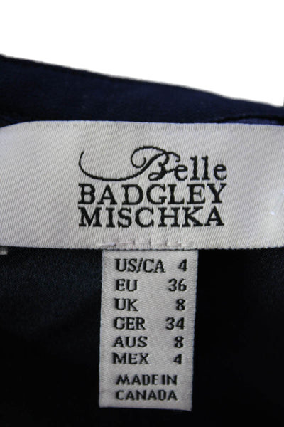 Belle Badgley Mischka Womens High Neck Sleeveless Pleated Mini Dress Blue Size 4
