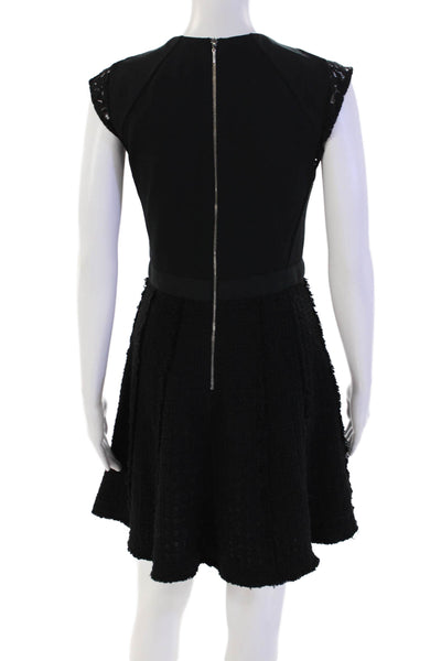 Rebecca Taylor Women's V-Neck Sleeveless Fringe Flare Mini Dress Black Size 4