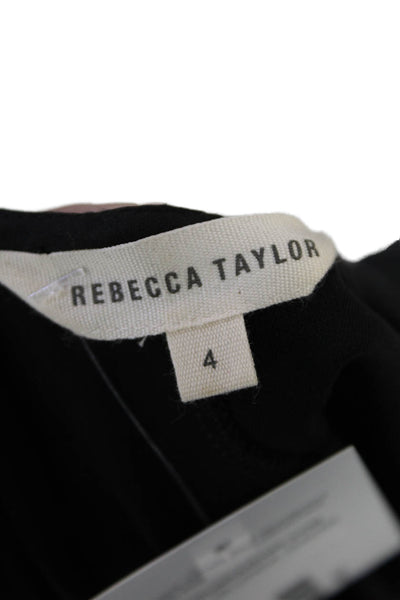 Rebecca Taylor Women's V-Neck Sleeveless Fringe Flare Mini Dress Black Size 4