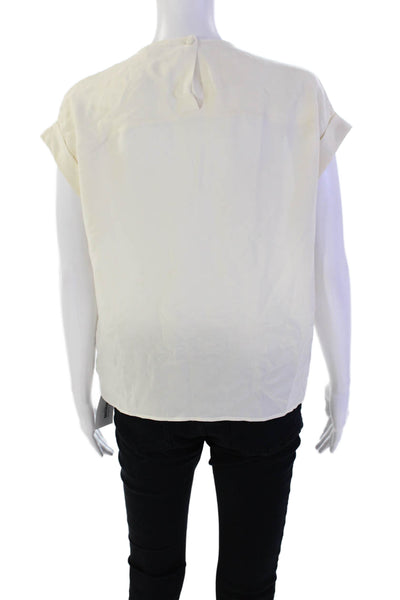 Theory Women's Round Neck Sleeveless Pleated Silk Workwear Blouse Beige Size S