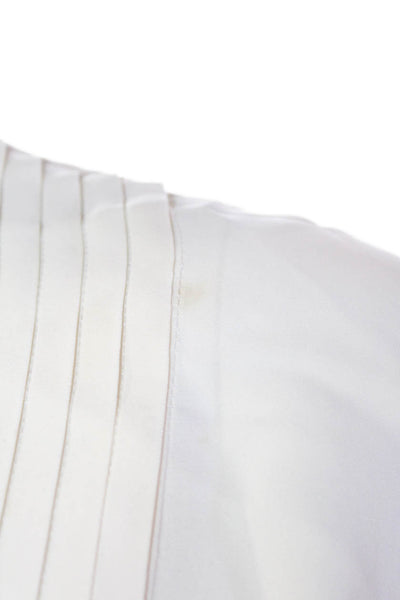 Theory Women's Round Neck Sleeveless Pleated Silk Workwear Blouse Beige Size S