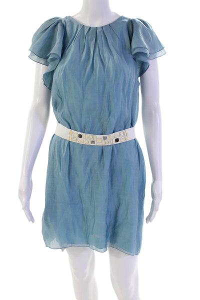 BCBG Max Azria Womens Short Sleeve Belted Pullover Mini Dress Blue Size M