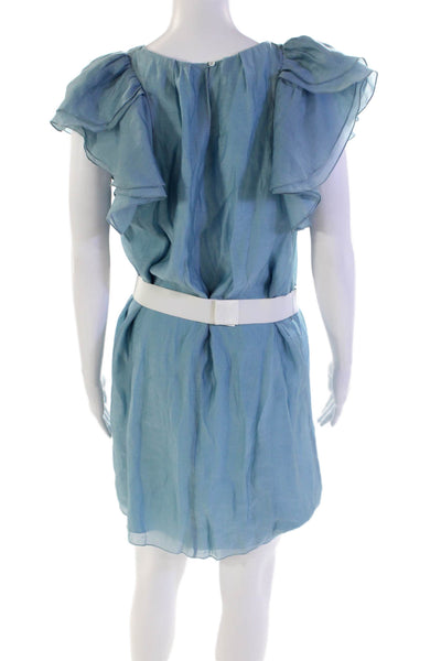 BCBG Max Azria Womens Short Sleeve Belted Pullover Mini Dress Blue Size M