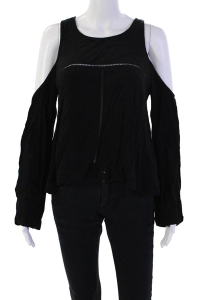 Lovers + Friends Womens Cold Shoulder Long Sleeve Blouse Top Black Size L
