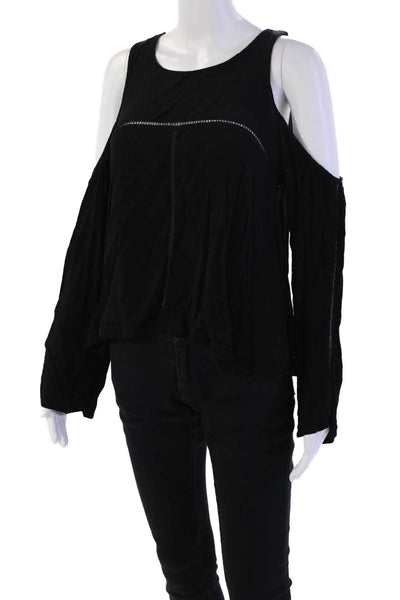 Lovers + Friends Womens Cold Shoulder Long Sleeve Blouse Top Black Size L
