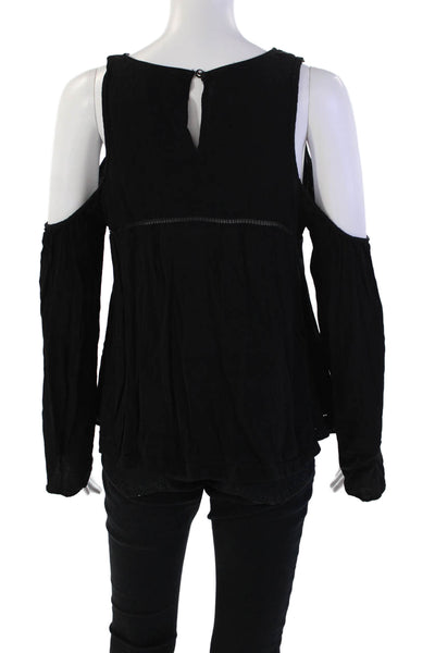 Lovers + Friends Womens Cold Shoulder Long Sleeve Blouse Top Black Size L