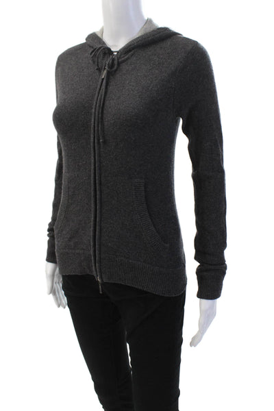 Vince Womens Cotton Long Sleeve Full Zip Hood Knitted Sweater Gray Size XS