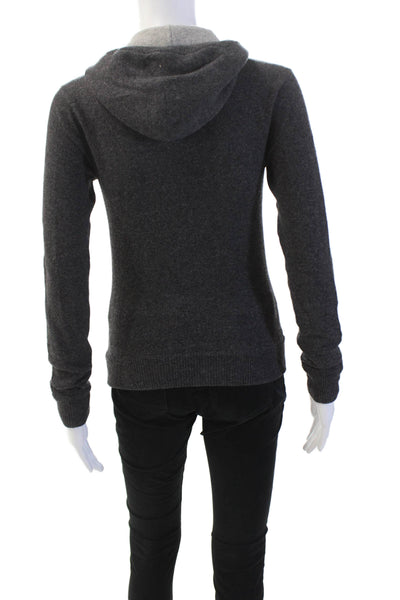 Vince Womens Cotton Long Sleeve Full Zip Hood Knitted Sweater Gray Size XS