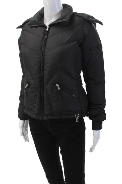 J Crew Womens Textured Long Sleeve Zip Hood Puffer Jacket Black Size XS