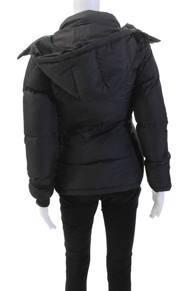 J Crew Womens Textured Long Sleeve Zip Hood Puffer Jacket Black Size XS