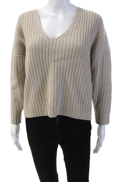 Everlane Womens Wool Long Sleeve V-neck Lined Knit Sweater Beige Size XS