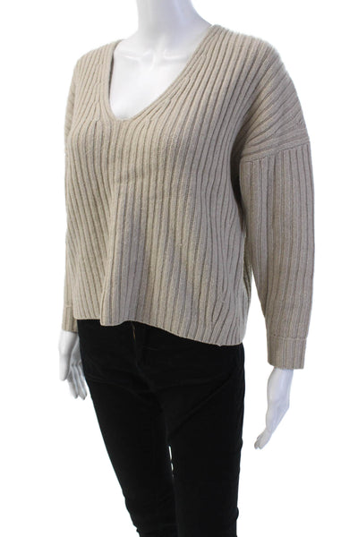Everlane Womens Wool Long Sleeve V-neck Lined Knit Sweater Beige Size XS