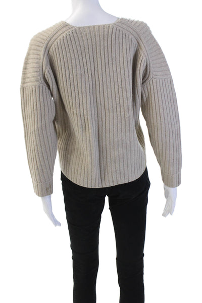 Everlane Womens Wool Long Sleeve V-neck Lined Knit Sweater Beige Size XS
