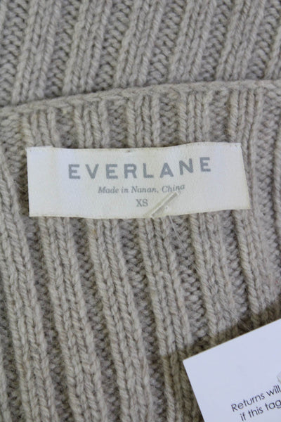 Everlane Womens Wool Long Sleeve V-neck Lined Knit Sweater Beige Size XS