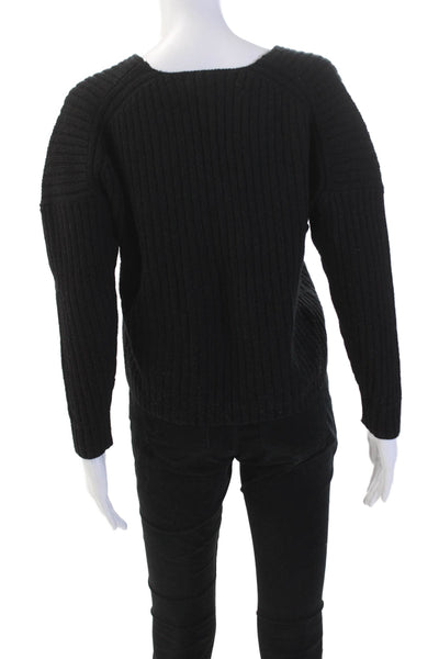 Everlane Womens Wool Long Sleeve V-neck Braided Knit Sweater Black Size XS