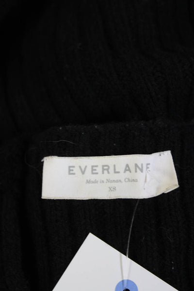Everlane Womens Wool Long Sleeve V-neck Braided Knit Sweater Black Size XS