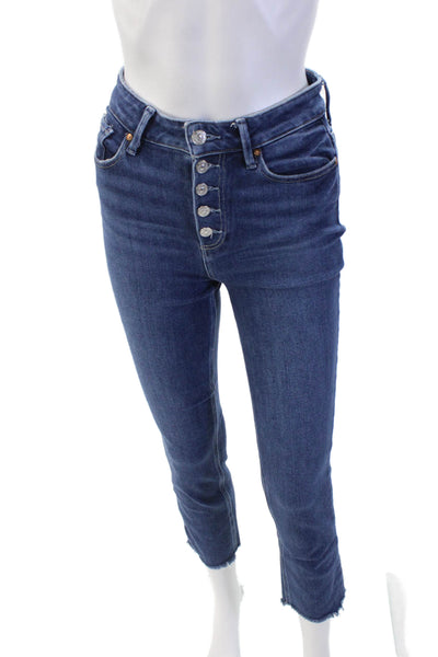 Paige Womens Button Distress Bottom Mid Wash Skinny Jeans Blue Size EUR 25