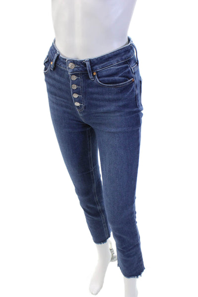 Paige Womens Button Distress Bottom Mid Wash Skinny Jeans Blue Size EUR 25