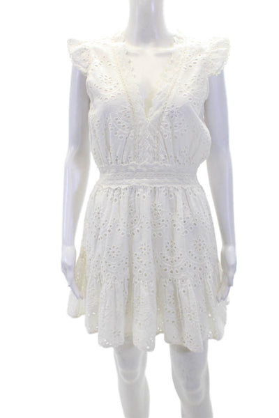 Bell Womens Sleeveless Embroidered V Neck A Line Dress White Size M