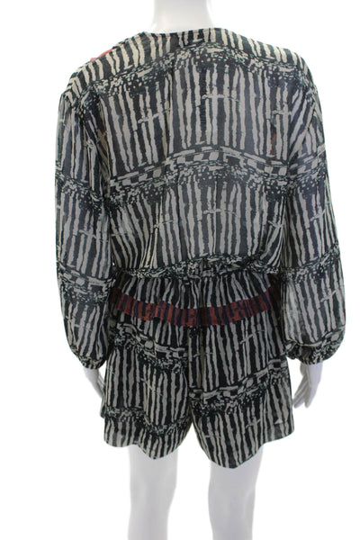 IRO Womens Long Sleeve V-neck Striped Tier Colorblock Romper White Size EUR 36