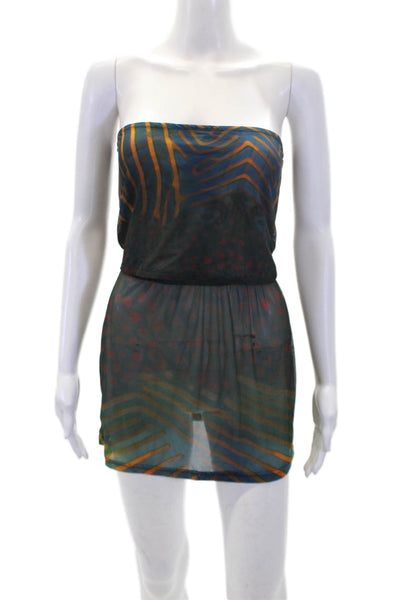 With Jean Womens Sheer Abstract Tube Top + Mini Skirt Set Multicolor Size M