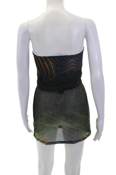 With Jean Womens Sheer Abstract Tube Top + Mini Skirt Set Multicolor Size M