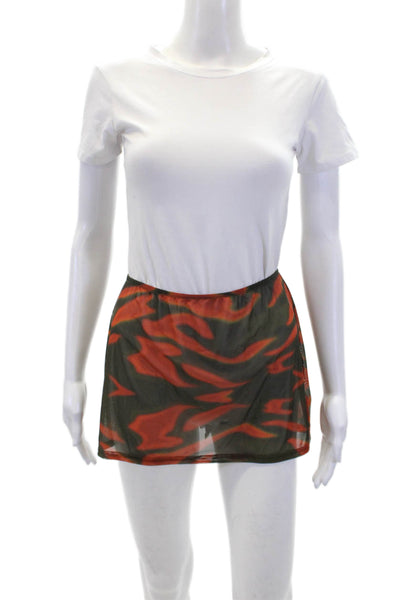 With Jean Womens Sheer Abstract Print Elastic Waist Mini Skirt Orange Size M