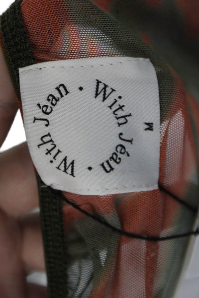 With Jean Womens Sheer Abstract Print Elastic Waist Mini Skirt Orange Size M