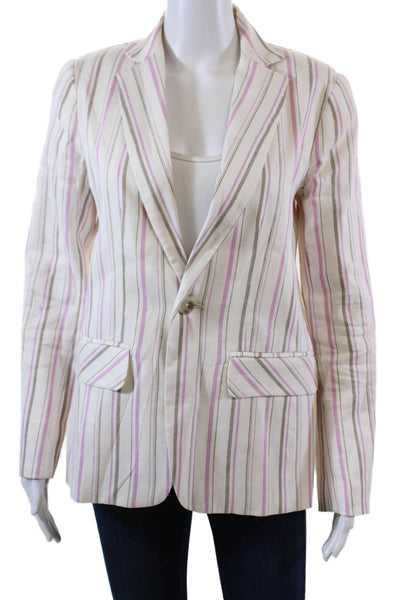 Trina Turk Womens Linen Striped One Button Lined Blazer White Pink Size 2