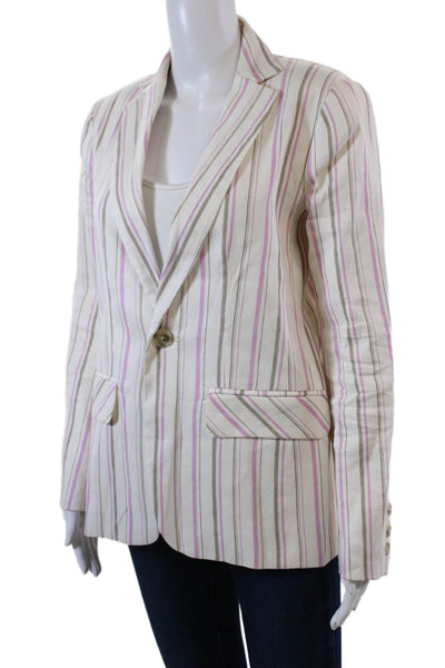 Trina Turk Womens Linen Striped One Button Lined Blazer White Pink Size 2