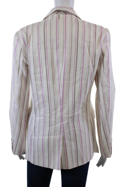 Trina Turk Womens Linen Striped One Button Lined Blazer White Pink Size 2